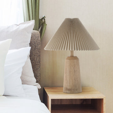 Arvid 20.5" Rustic Scandinavian Resin/Iron Lighthouse LED Table Lamp with Pleated Shade - JONATHAN Y